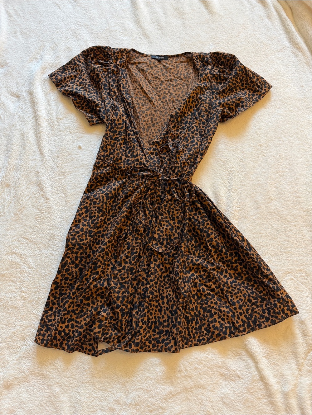Madewell Brown Leopard Wrap Mini Dress